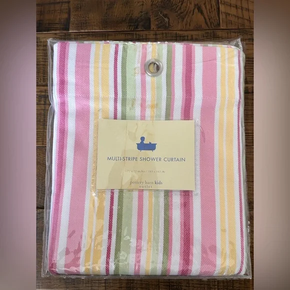 Pottery Barn Kids Striped Shower Curtain - Pink, Yellow, Green - Picture 1 of 4